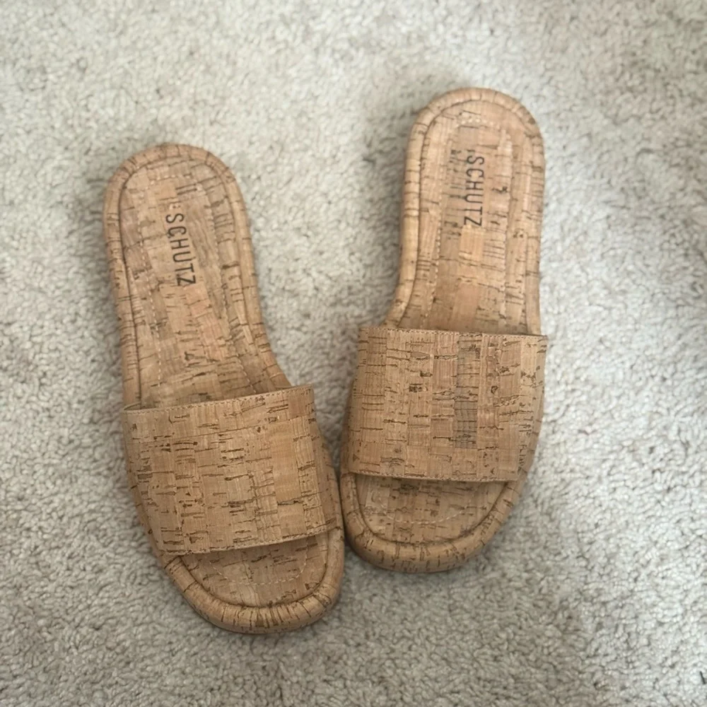 SCHUTZ Women's Yara Cork Flatform Sandals Size 8 - Picture 1 of 9